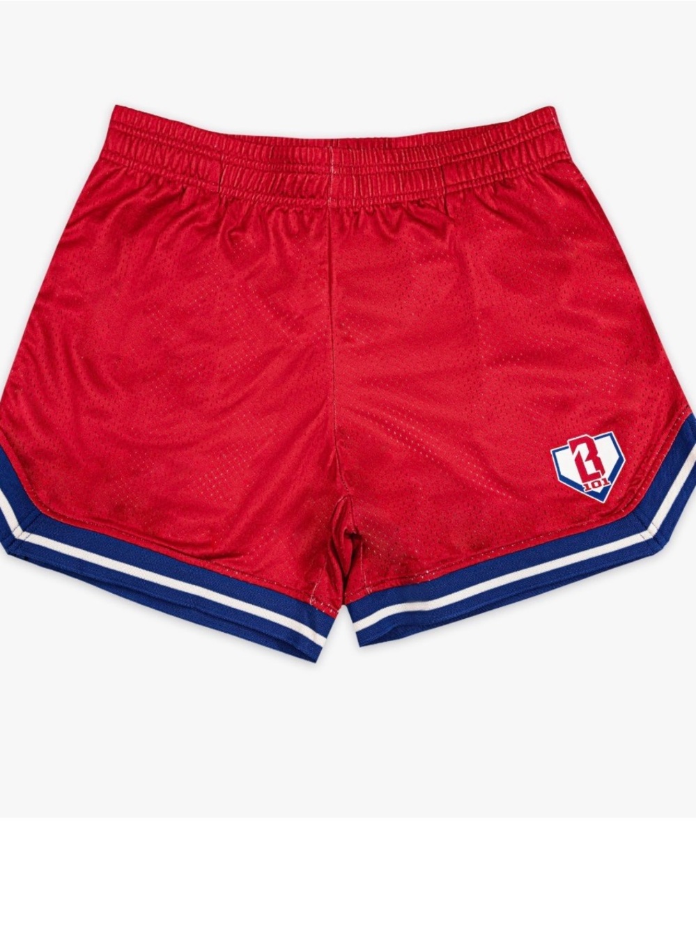 Baseball Lifestyle Red Athletic Mesh Shorts with Blue Trim